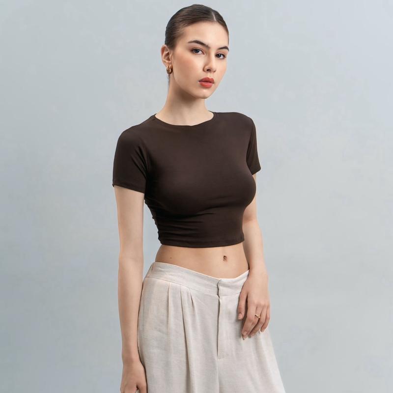 joyce by aijo [premium] vio oneck crop top - atasan fitted wanita - atasan bodyfit korean style