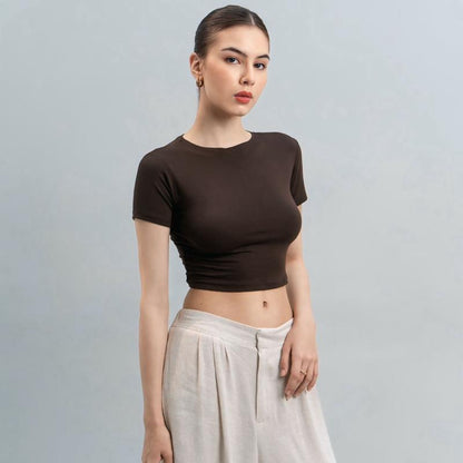Joyce by AIJO [Premium] Vio Oneck Crop Top - Atasan Fitted Wanita - Atasan Bodyfit Korean Style