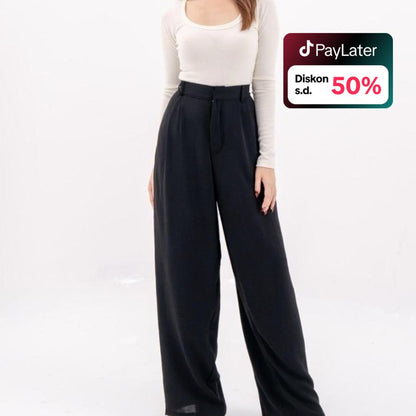 AIJO |(READY) Cessie Cullote | Kulot Panjang Wanita Kekinian Celana Kantong Brown Mocca Casual Cewek Basic Hitam tali serut Red Simple