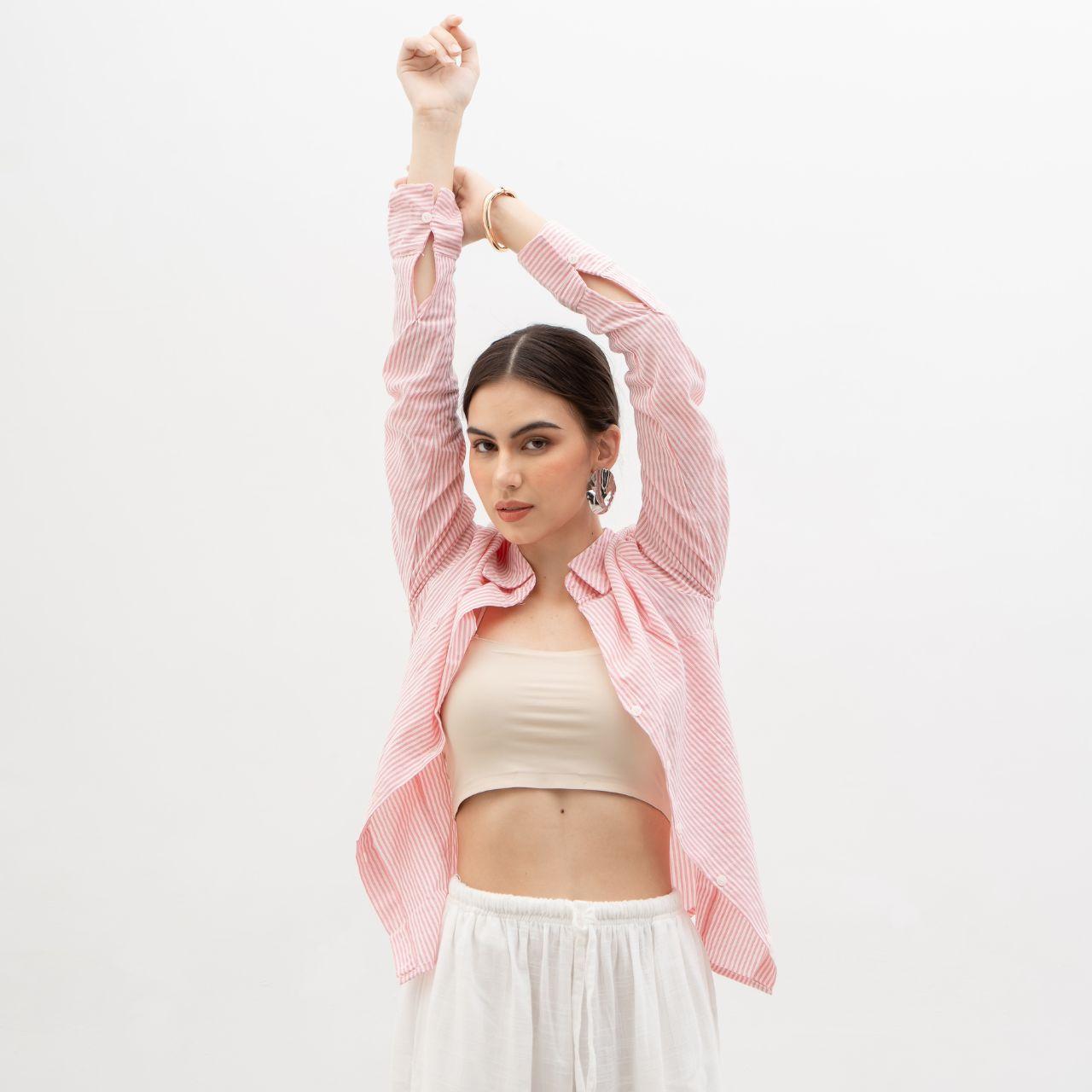 joyce by aijo [premium] bora shirt - kaos kemeja lengan panjang wanita stripe - casual fitted