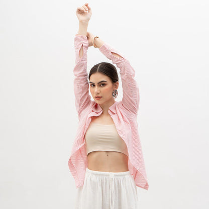Joyce by AIJO [Premium] Bora Shirt - Kaos Kemeja Lengan Panjang Wanita Stripe - Casual Fitted