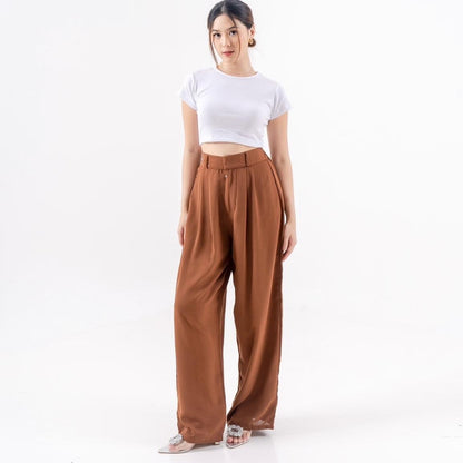 AIJO |(READY) Cessie Cullote | Kulot Panjang Wanita Kekinian Celana Kantong Brown Mocca Casual Cewek Basic Hitam tali serut Red Simple