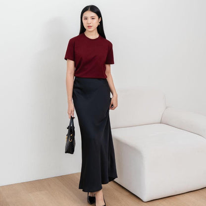 AIJO | (READY) Kaos Cewek Polos Lembut 24s Basic Cotton Halus Hitam - Atasan Wanita Kaos Coklat Navy Combed Katun Baju Oblong Maroon Pendek Distro Oversize