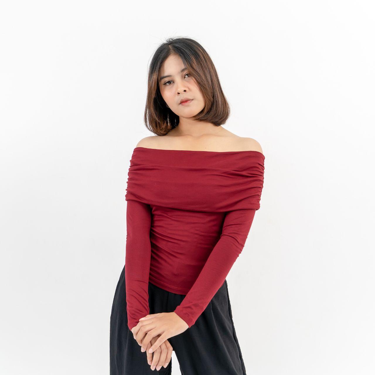 aijo| (ready) bianca sabrina longsleeve - atasan lengan panjang wanita baju - baju sabrina formal karet lembut maroon nyaman