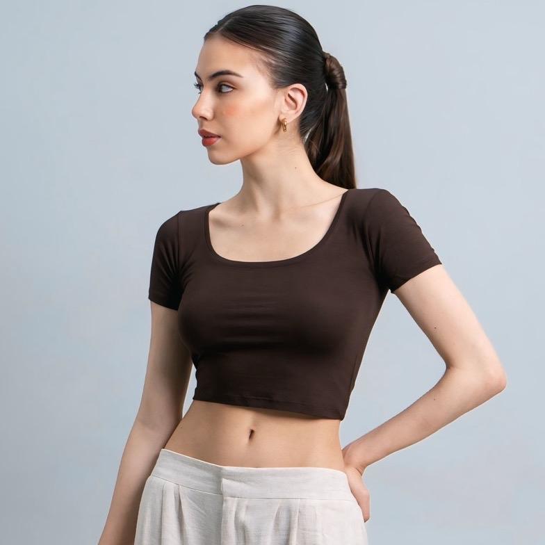 joyce by aijo [premium] ciara uneck crop top - atasan fitted wanita lengan pendek leher u - atasan bodyfit korean style