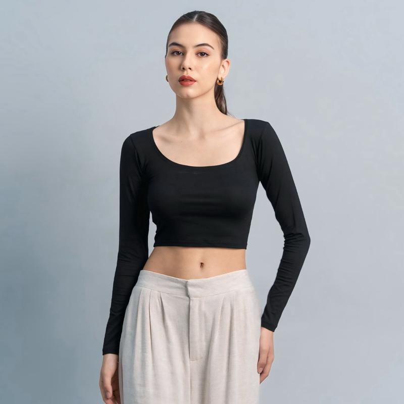joyce by aijo [premium] cleo longsleeve crop top - atasan fitted wanita lengan panjang - atasan bodyfit korean style