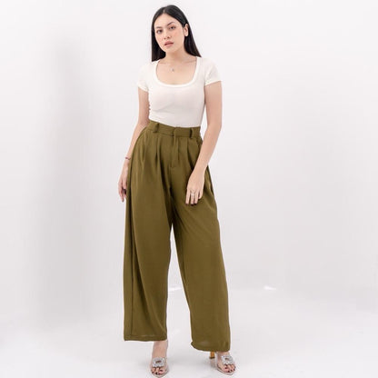 AIJO |(READY) Cessie Cullote | Kulot Panjang Wanita Kekinian Celana Kantong Brown Mocca Casual Cewek Basic Hitam tali serut Red Simple
