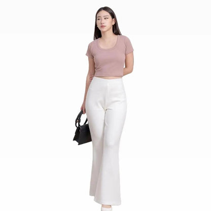 AIJO| (READY) Aqilla Uneck Top - Atasan Wanita Uneck Top Bodyfit Panjang Lembut Rib Baju Basic Crop Polos