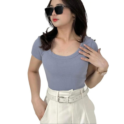 AIJO| (READY) Aqilla Uneck Top - Atasan Wanita Uneck Top Bodyfit Panjang Lembut Rib Baju Basic Crop Polos