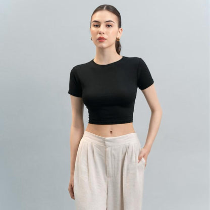 Joyce by AIJO [Premium] Vio Oneck Crop Top - Atasan Fitted Wanita - Atasan Bodyfit Korean Style