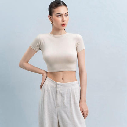Joyce by AIJO [Premium] Vio Oneck Crop Top - Atasan Fitted Wanita - Atasan Bodyfit Korean Style