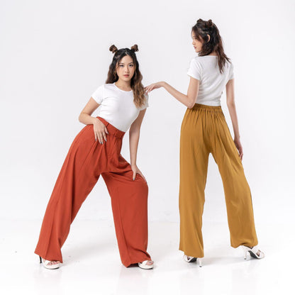 AIJO - (READY) Reva Twill Cullote - Celana Panjang Loose Pant Kekinian Wanita Kulot Casual Basic Bawahan Formal tali serut Red Crinkle Simple
