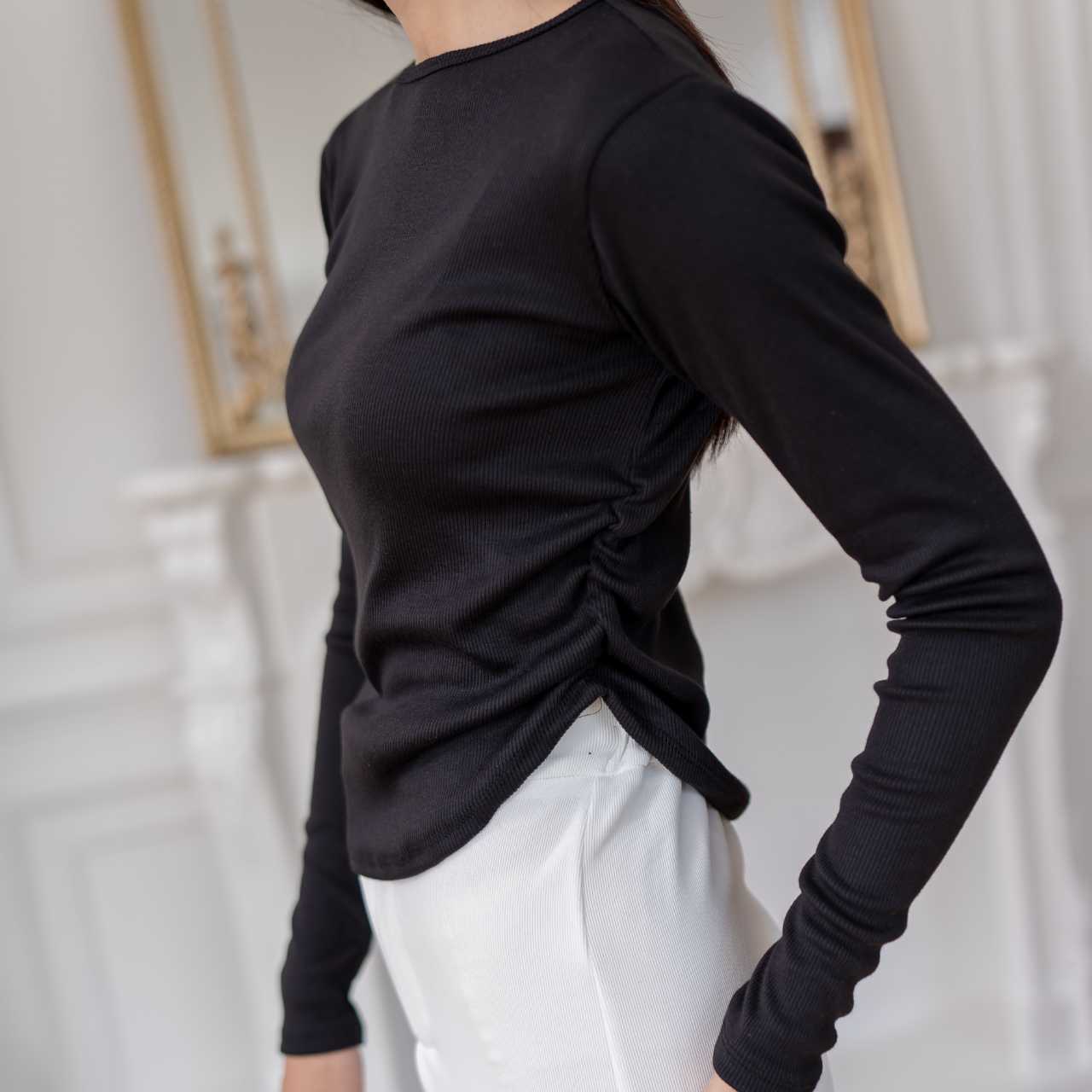 aijo | (ready) amoura rib longsleeve - atasan lengan panjang rib serut wanita oneck top nyaman polos lembut basic baju