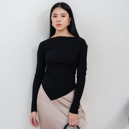 AIJO| (READY) Theresa Sabrina Longsleeve - Atasan Lengan Panjang Vneck Wanita Casual Rib Baju Basic Casual Rib