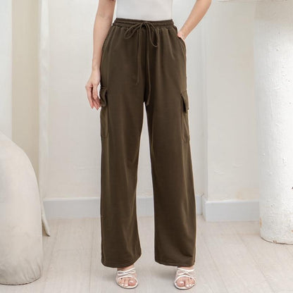 AIJO -(READY) Yoona Cargo Pants - Celana Bebytery Korean Loose Pants Panjang Wanita Formal Kantor Casual Hitam Baggy Kulot Celana Cargo Wanita Katun tali serut Merah 