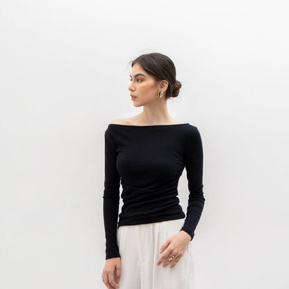 Joyce by AIJO [Premium] Leya Sabrina Longsleeve - Atasan Lengan Panjang Rib Wanita Fit Oversize
