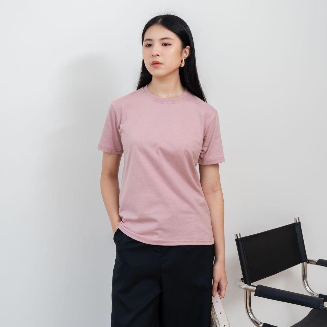 aijo | (ready) kaos cewek polos lembut 24s basic cotton halus hitam - atasan wanita kaos coklat navy combed katun baju oblong maroon pendek distro oversize