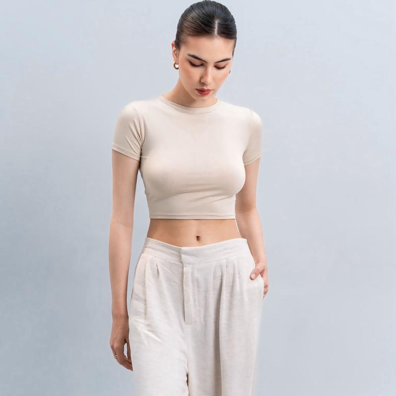 joyce by aijo [premium] vio oneck crop top - atasan fitted wanita - atasan bodyfit korean style