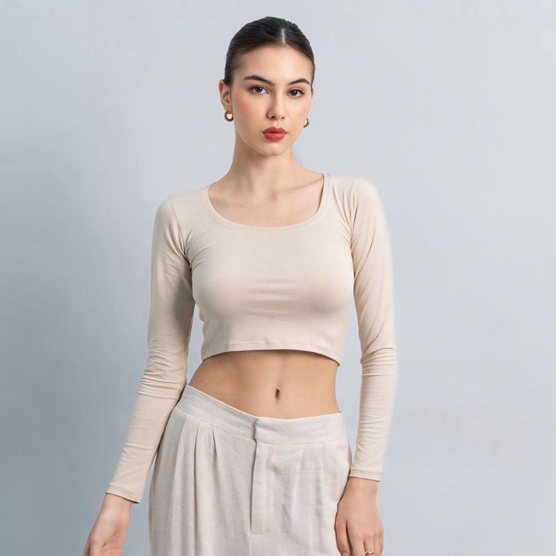 joyce by aijo [premium] cleo longsleeve crop top - atasan fitted wanita lengan panjang - atasan bodyfit korean style