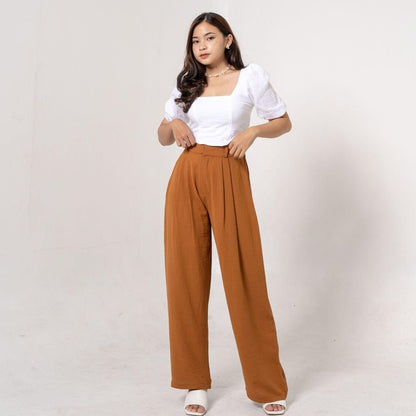 AIJO | (READY) Cessie Cullote XL | Celana Panjang Wanita Kulot Kulot Dewasa Linen Crinkle tali serut Red Katun Airflow