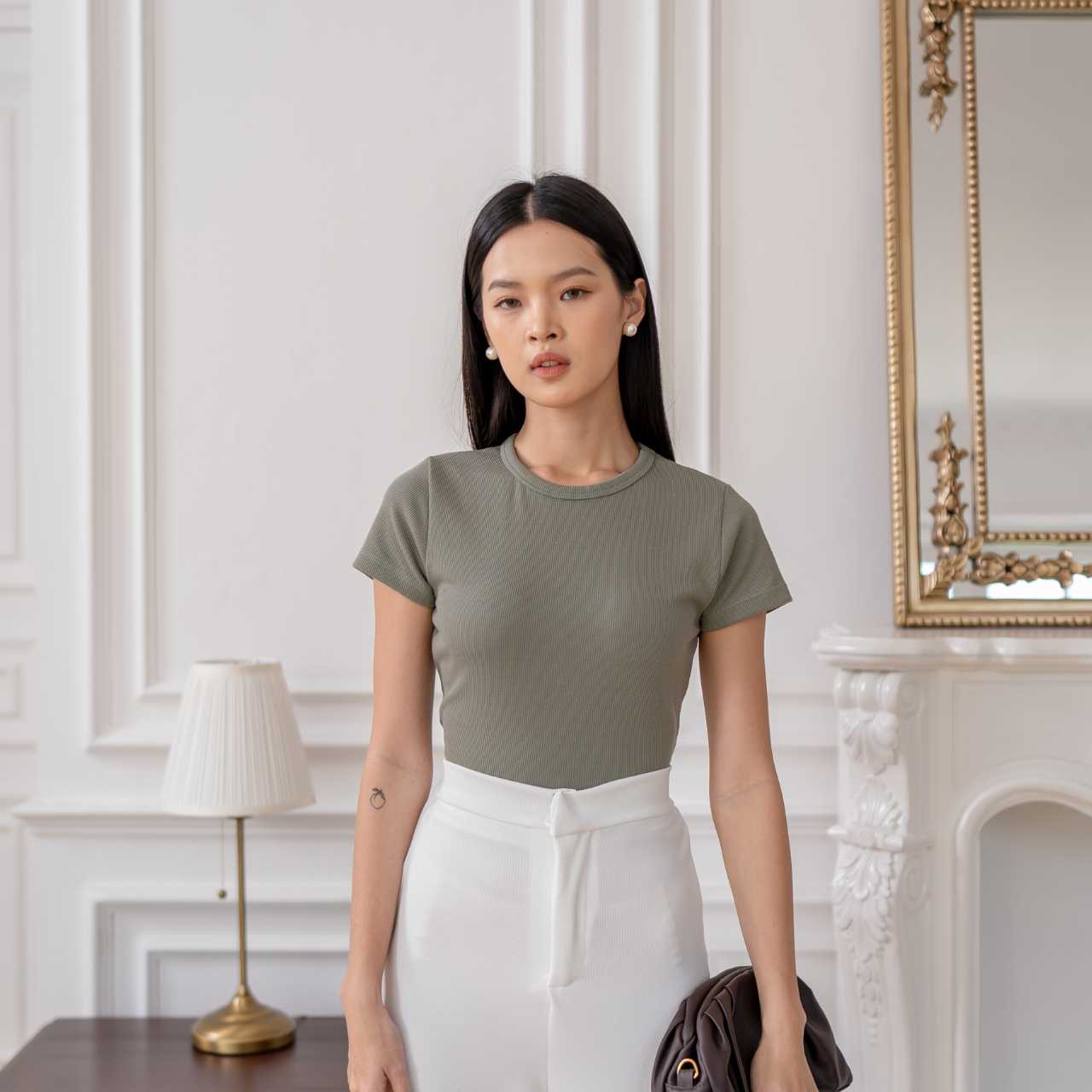 aijo | (ready) oneck top- atasan wanita kekinian rib fit basic style