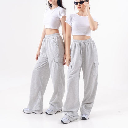 AIJO -(READY) Yoona Cargo Pants - Celana Bebytery Korean Loose Pants Panjang Wanita Formal Kantor Casual Hitam Baggy Kulot Celana Cargo Wanita Katun tali serut Merah 