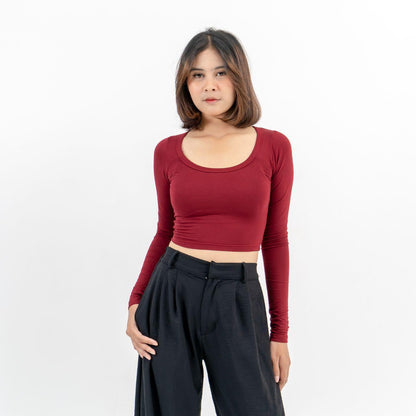 AIJO| (READY) Thea Uneck Longsleeve - Atasan Lengan Panjang Wanita Spandex Polos Unik Nyaman Basic Variasi