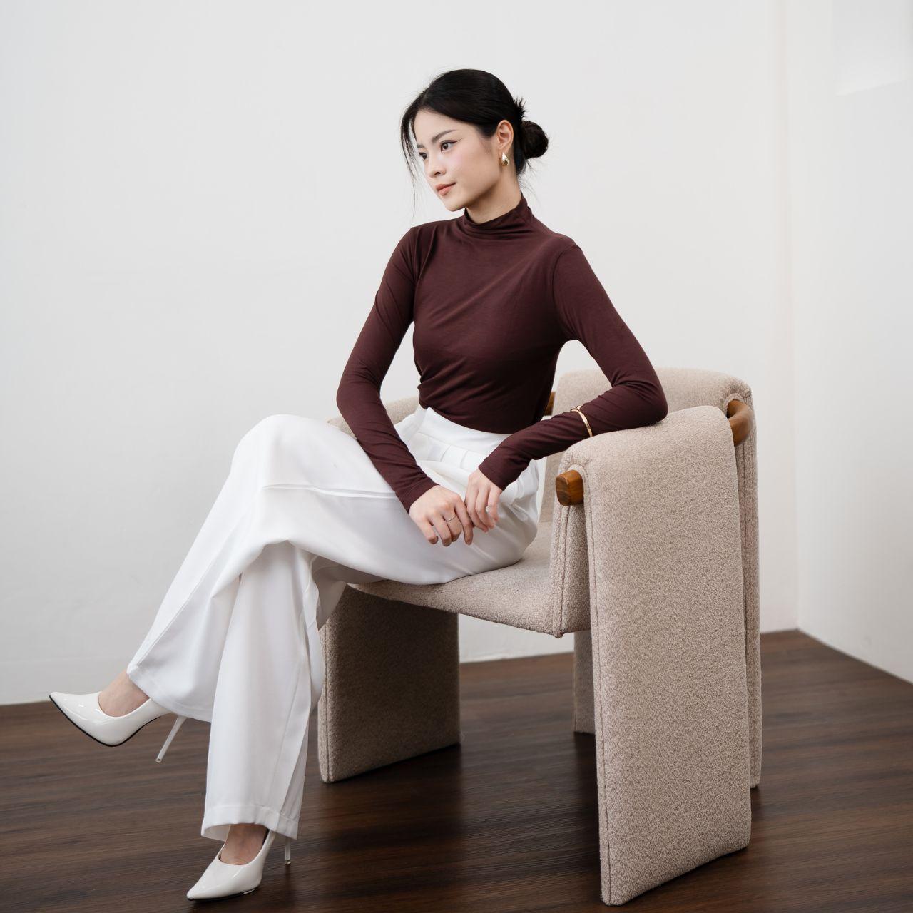 joyce by aijo [premium] amoy turtle neck longsleeve top - atasan wanita kekinian formal casual polos mahogany fitbody