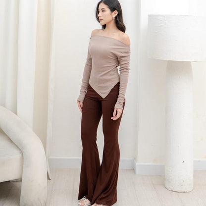AIJO | (READY) Blossom Sabrina Longsleeve - Atasan Lengan Panjang Rib Wanita cia oneck top Polos Melar Baju Tebal Oversize