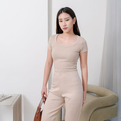 AIJO| (READY) Aqilla Uneck Top - Atasan Wanita Uneck Top Bodyfit Panjang Lembut Rib Baju Basic Crop Polos