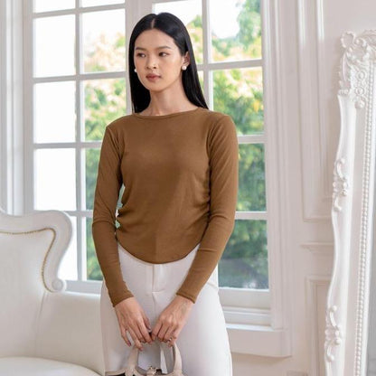 AIJO | (READY) Amoura Rib Longsleeve - Atasan Lengan Panjang Rib Serut Wanita oneck top Nyaman Polos Lembut Basic Baju