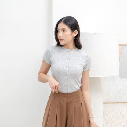 AIJO | (READY) Abell Button Top - Atasan Wanita Oneck Top Bodyfit Lengan Pendek Kekinian Korean Style