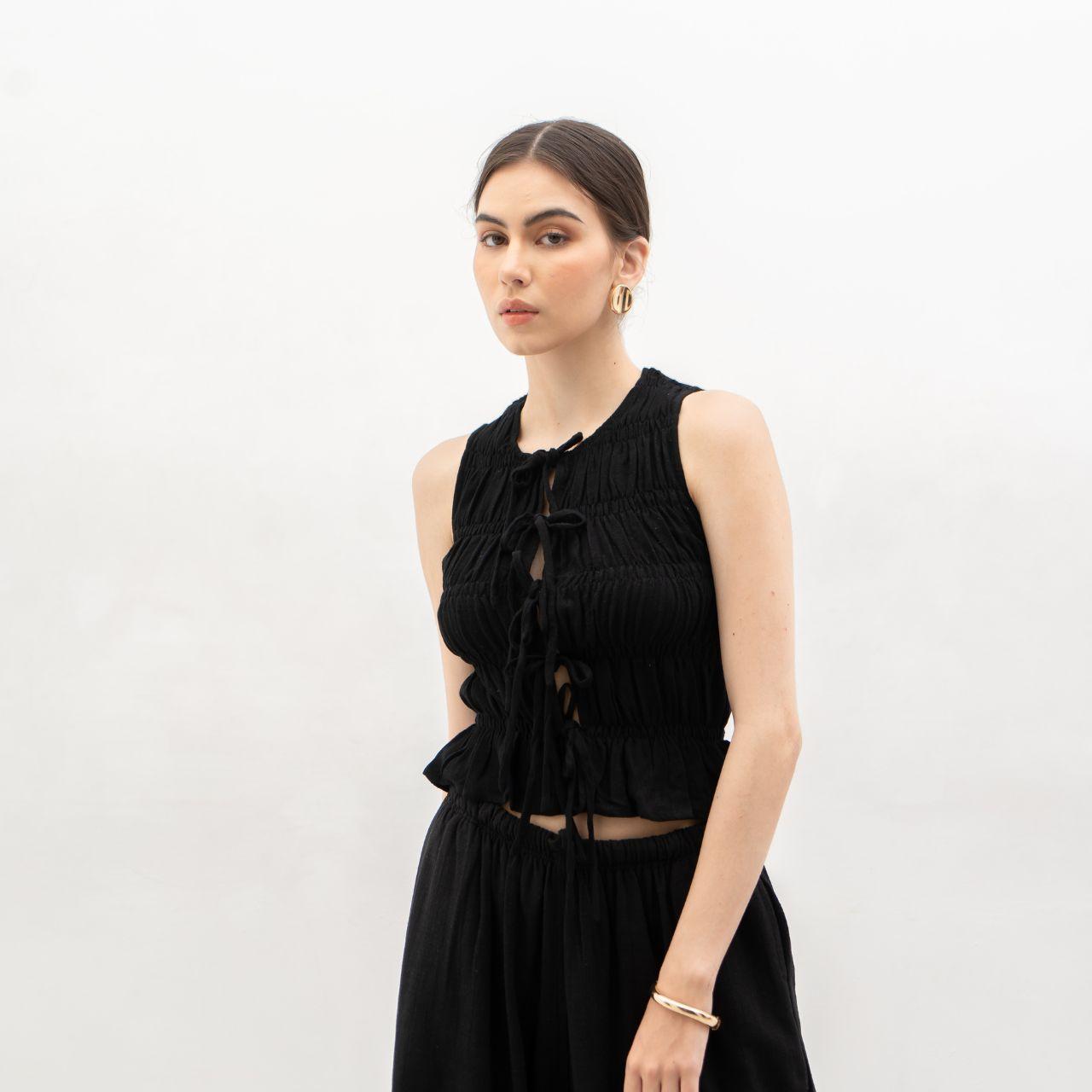 joyce by aijo [premium] kim vest linen top - atasan fitted wanita vest tali gaya korea