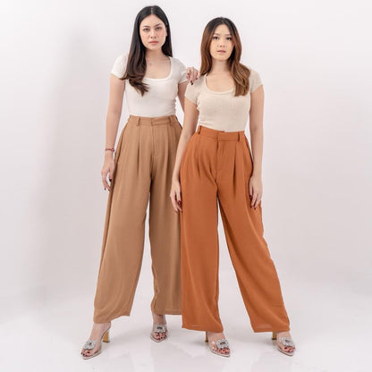 AIJO |(READY) Cessie Cullote | Kulot Panjang Wanita Kekinian Celana Kantong Brown Mocca Casual Cewek Basic Hitam tali serut Red Simple