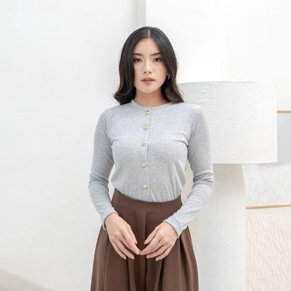 AIJO | (READY) Leanna Button Longsleeve - Atasan Wanita Kekinian Bodyfit Panjang