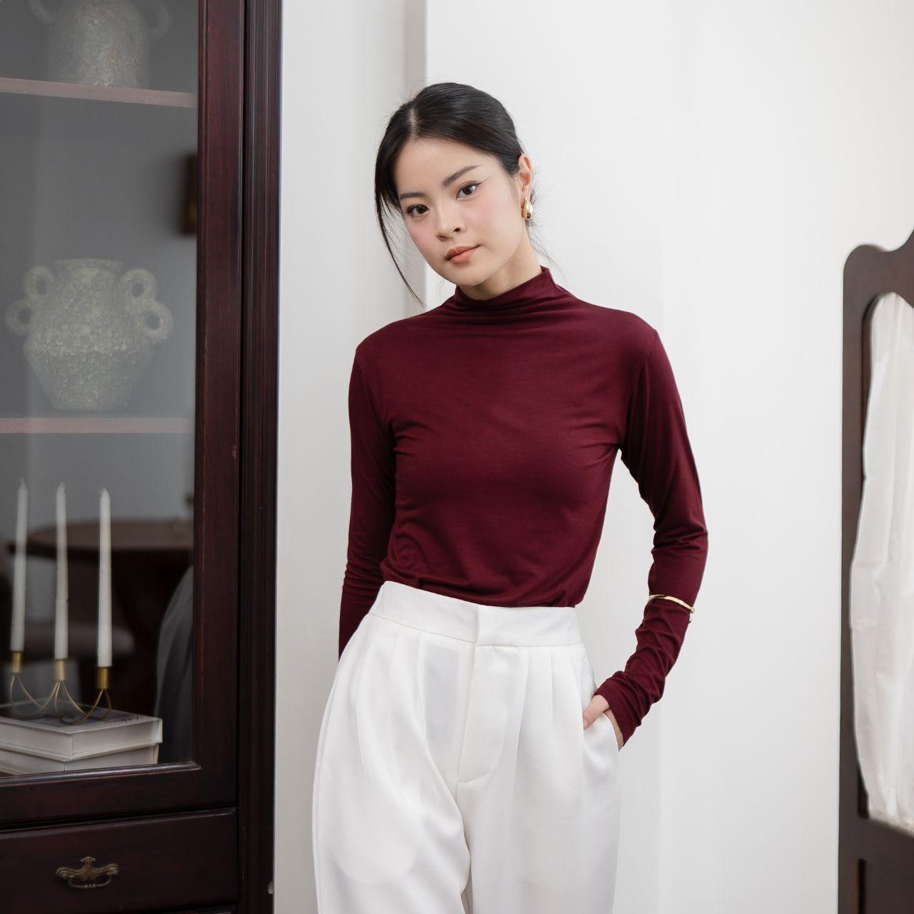 joyce by aijo [premium] amoy turtle neck longsleeve top - atasan wanita kekinian formal casual polos mahogany fitbody