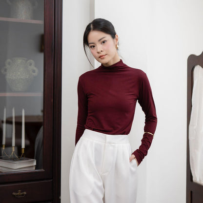 Joyce by AIJO [Premium] Amoy Turtle Neck Longsleeve Top - Atasan Wanita Kekinian Formal Casual Polos Mahogany Fitbody