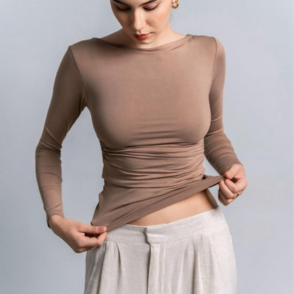 Joyce by AIJO [Premium] Freya Longsleeve Kerut Top - Atasan Fitted Wanita Lengan Panjang - Atasan Bodyfit Korean Style