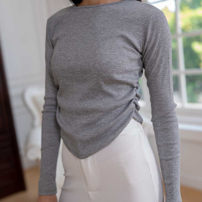 AIJO | (READY) Amoura Rib Longsleeve - Atasan Lengan Panjang Rib Serut Wanita oneck top Nyaman Polos Lembut Basic Baju