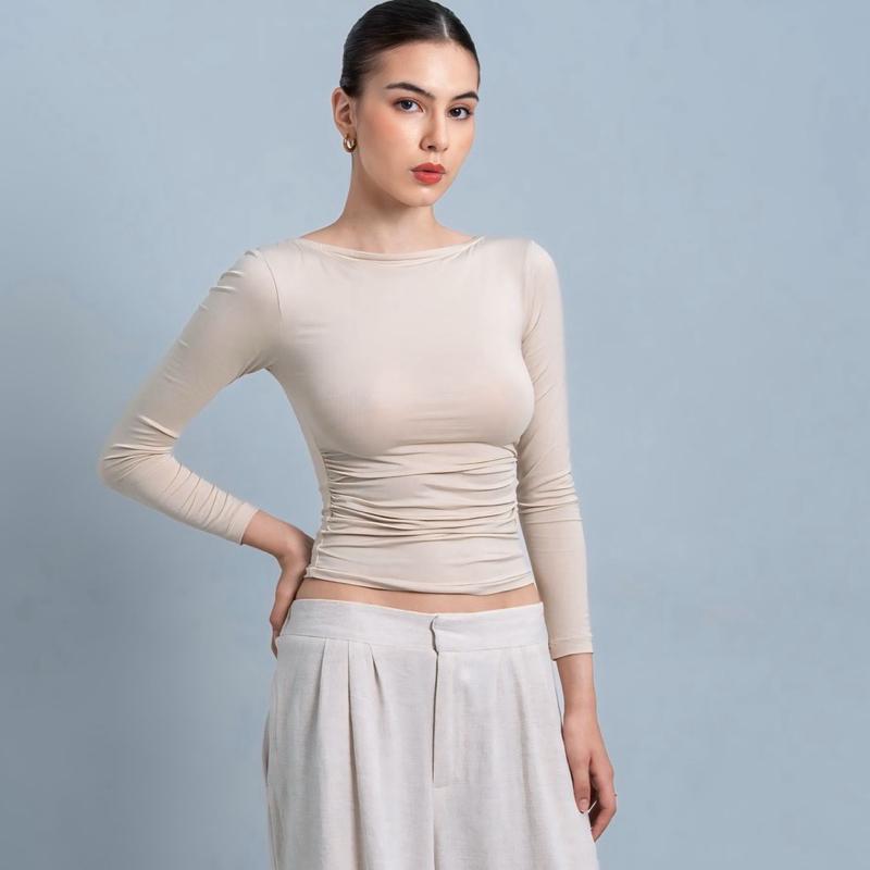joyce by aijo [premium] freya longsleeve kerut top - atasan fitted wanita lengan panjang - atasan bodyfit korean style