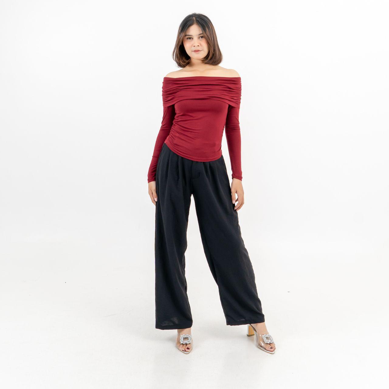 aijo| (ready) bianca sabrina longsleeve - atasan lengan panjang wanita baju - baju sabrina formal karet lembut maroon nyaman