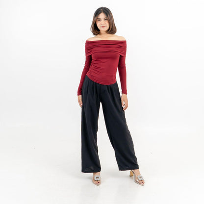 AIJO| (READY) Bianca Sabrina Longsleeve - Atasan Lengan Panjang Wanita Baju - Baju Sabrina Formal Karet Lembut Maroon Nyaman