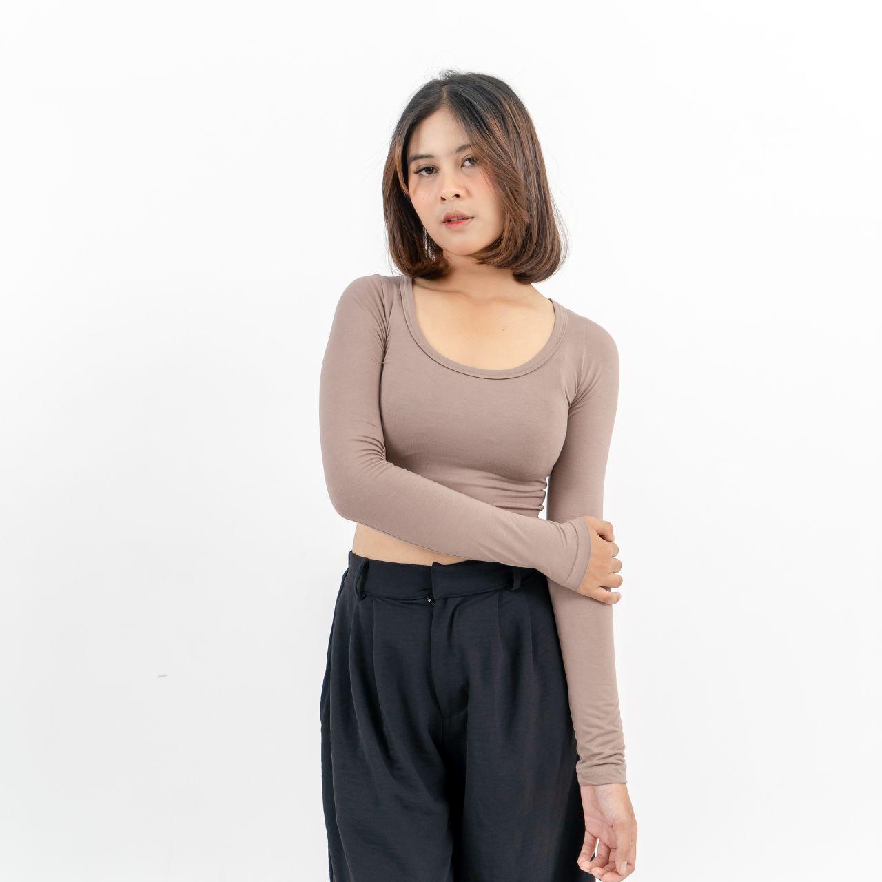 aijo| (ready) thea uneck longsleeve - atasan lengan panjang wanita spandex polos unik nyaman basic variasi