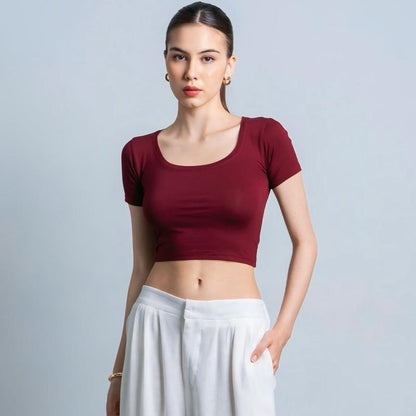 Joyce by AIJO [Premium] Ciara Uneck Crop Top - Atasan Fitted Wanita Lengan Pendek Leher U - Atasan Bodyfit Korean Style
