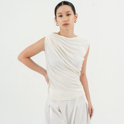 AIJO(SIAP) | Irene Top - Atasan Wanita Spandex Kerut - Atasan Wanita Korean Style - Mahoni