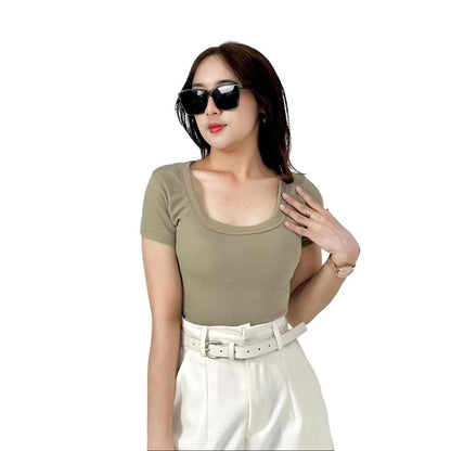 AIJO| (READY) Aqilla Uneck Top - Atasan Wanita Uneck Top Bodyfit Panjang Lembut Rib Baju Basic Crop Polos