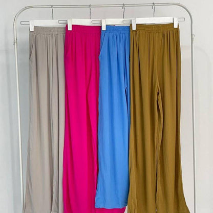 AIJO - (READY) Gareth Cullote Krinkle Gareth - Celana Panjang Wanita Kulot Pinggang Linen Crinkle Pant Casual tali serut Red Airflow Loose Katun Bawahan