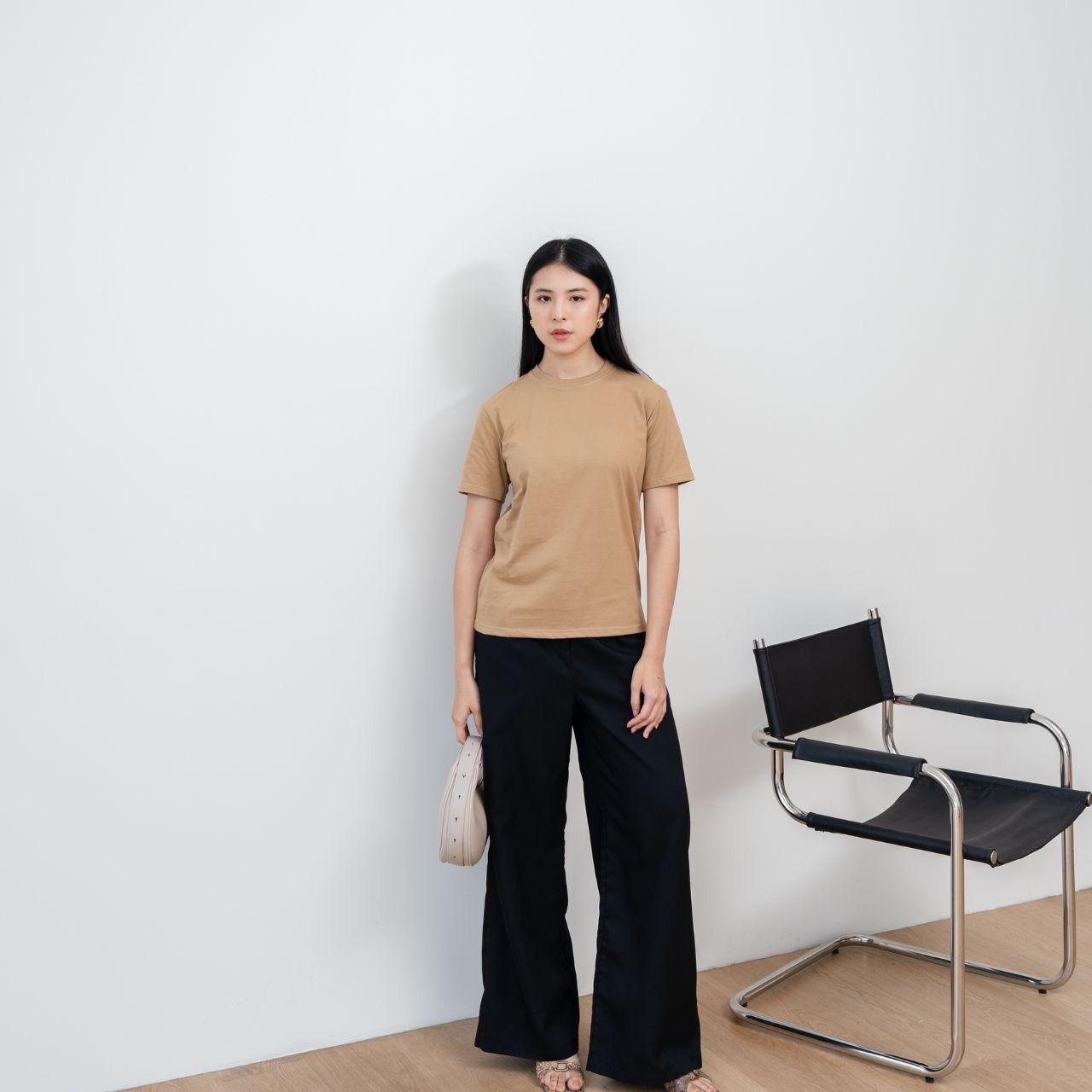 aijo | (ready) kaos cewek polos lembut 24s basic cotton halus hitam - atasan wanita kaos coklat navy combed katun baju oblong maroon pendek distro oversize