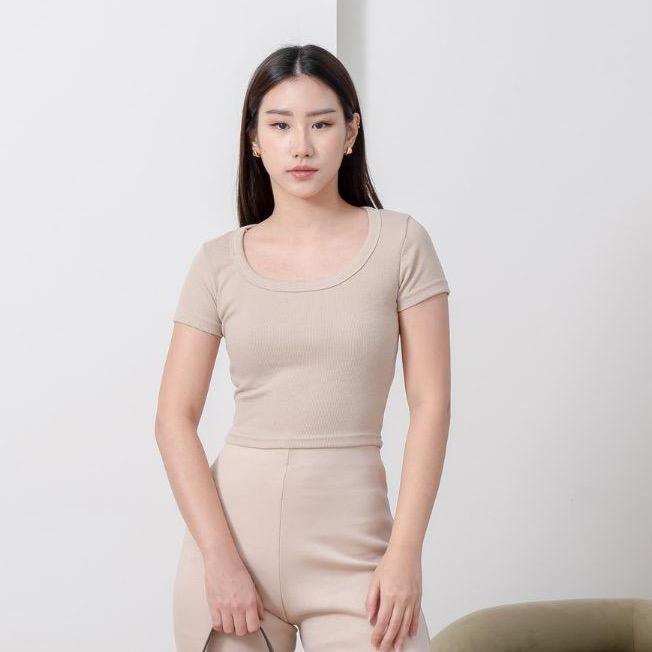aijo| (ready) aqilla uneck top - atasan wanita uneck top bodyfit panjang lembut rib baju basic crop polos