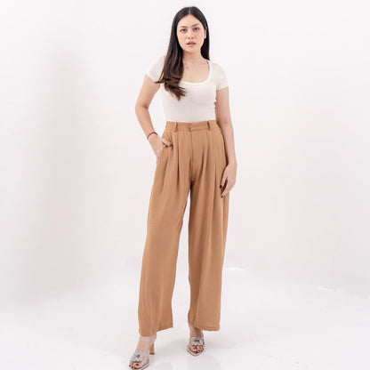 AIJO |(READY) Cessie Cullote | Kulot Panjang Wanita Kekinian Celana Kantong Brown Mocca Casual Cewek Basic Hitam tali serut Red Simple